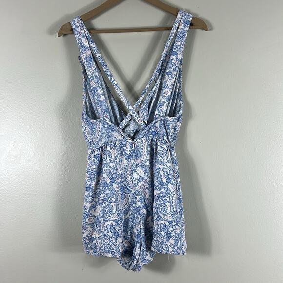 Free People Blue Boho Delfonic Flirty Floral Paisley Romper - Picture 6 of 7